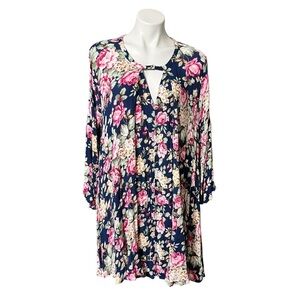 Umgee Floral Dress Size X Large Navy/Pink
